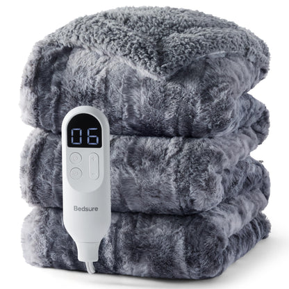Bedsure Electric Blanket King Size - Dual Control Heated Blanket King Size, Fast Heating with 10 Time Settings & 10 Heat Settings, Warm Gift for Grandma (100x90 inches, Grey)