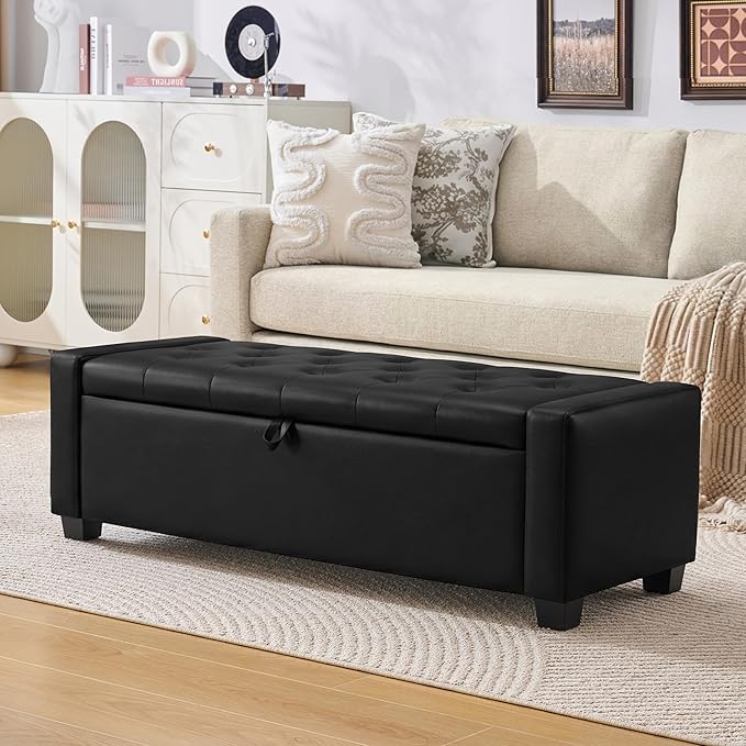 Huatean Home 48" Ottoman with Storage, Storage Ottoman Bench with Safety Hinge