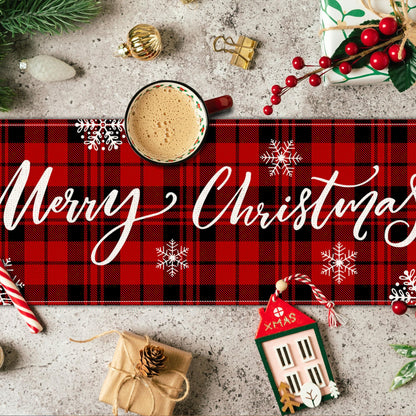 pinata Christmas Table Runner, Christmas Runner for Table 72 Inches, Xmas Snowman Red Buffalo Plaid Runners for Home Dining Kitchen Decor