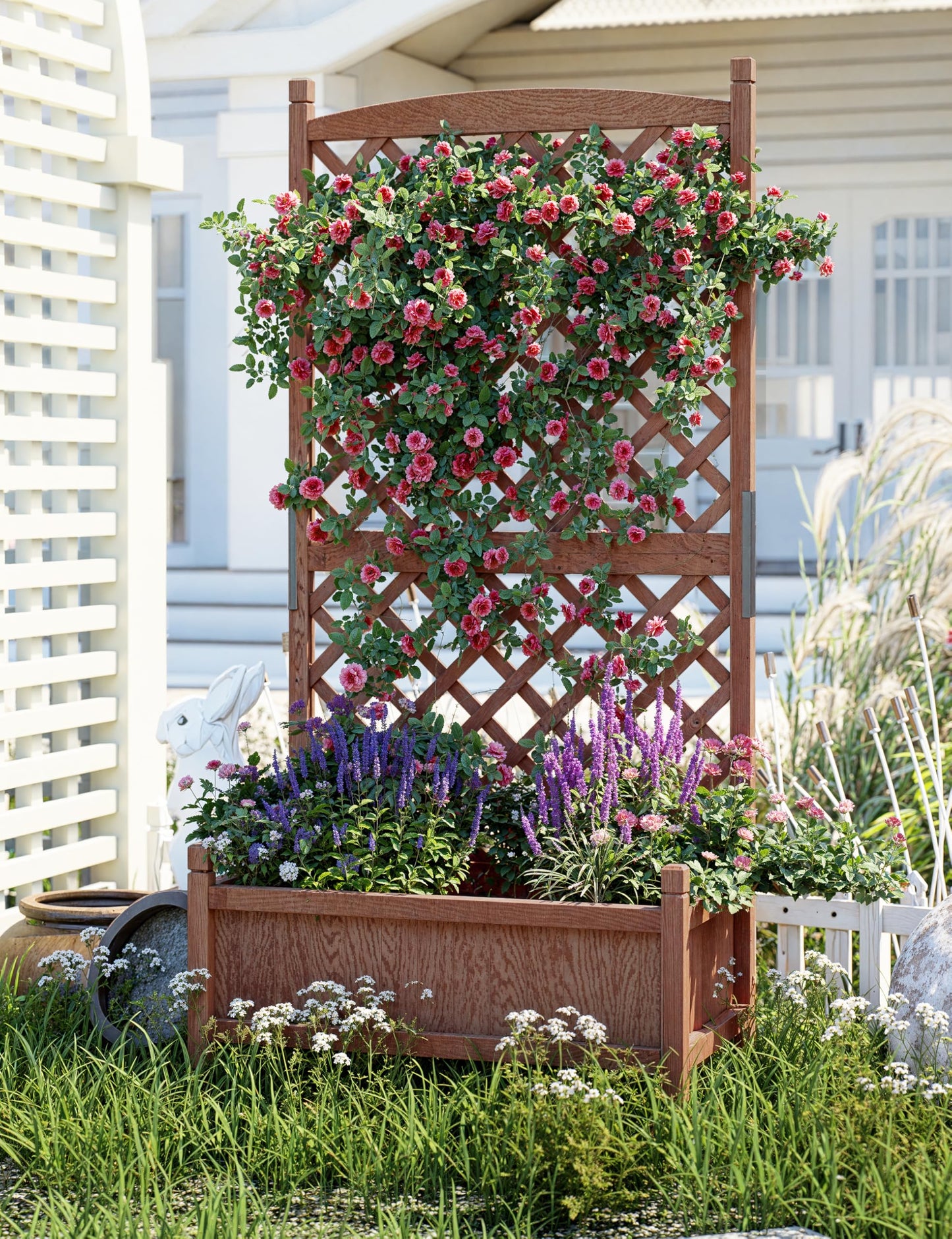 GarveeLife 2-Pack Tall Wood Planter Box with Trellis, 61.5" H Raised Garden Bed on Wheels, Vertical Stand Planter with Drainage Holes for Patio, Balcony & Outdoor Garden