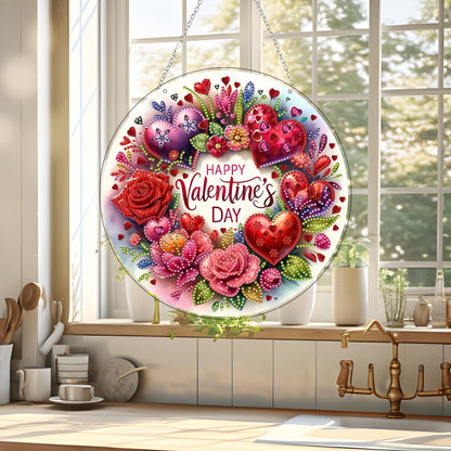 JJFox Diamond Art Hanging Kit for Adult,Special Shaped Rhinestone,DIY Acrylic 5D Diamond Art Painting Window Pendants Home Garden Wall Hanging Kits Hanging Ornament,Double Sided. (Love)