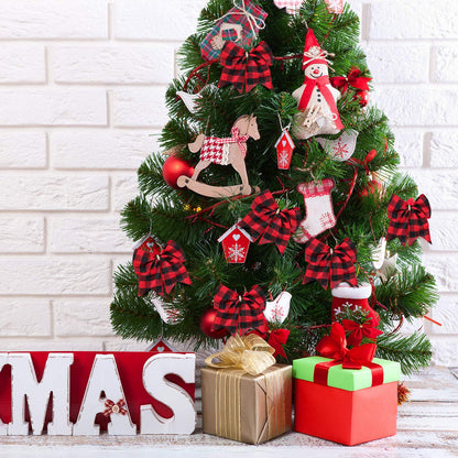 Syhood 20 Pieces Christmas Plaid Bows Ornaments Buffalo Plaid Burlap Bows for Christmas Wreaths Gift Wrapping Tree Crafts DIY Home Party Indoor Outdoor Decoration Supplies (Black and Red)