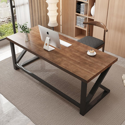 QZYJKJ 55inch Solid Wood Computer Desk,Large Office Desk Home Simple Modern Long Desk Study Writing Desk Dining Table for Home Office