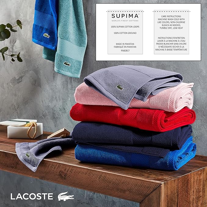 Lacoste Heritage 100% Supima Cotton Bath Sheet, Croc Green, Premium Super Soft