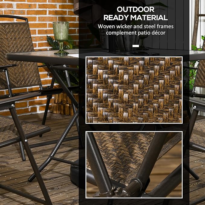 Outsunny 5 Pieces Wicker Patio Dining Set, Foldable Outdoor Table and Chairs