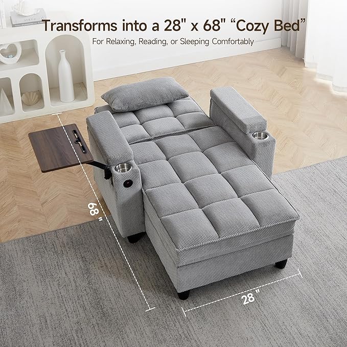 Oversized Recliner Chair with Swivel Tray Table, Modern Tufted Linen Fabric