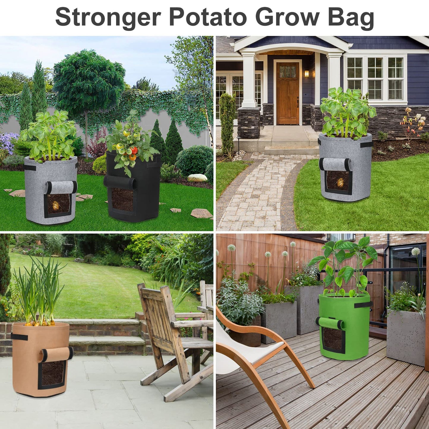 DiCandle 4 Pack 10 Gallon Potato Growing Bags with Flap, Breathable & Durable, Nonwoven Fabric, Ideal for Indoor/Outdoor Use