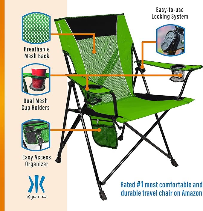 Kijaro Dual Lock Portable Camping Chairs - Enjoy the Outdoors with a Versatile Folding Chair, Sports Chair, Outdoor Chair & Lawn Chair - Dual Lock Feature Locks Position – Ireland Green