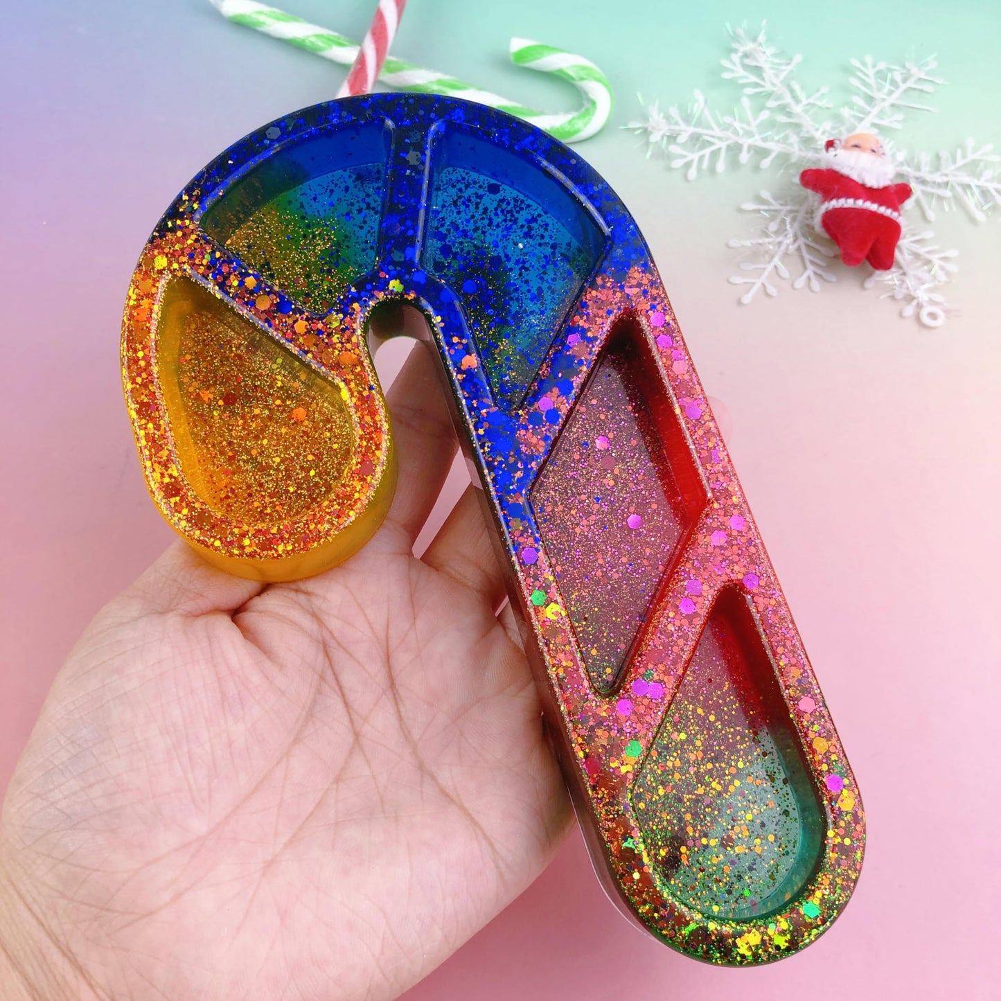 Christmas Candy Cane Resin Tray Silicone Mold, Candy and Snack Plates, Jewelry Storage Trays, Christmas Home Decor Casting Mold, Resin molds Silicone Clearance with Glitter Design