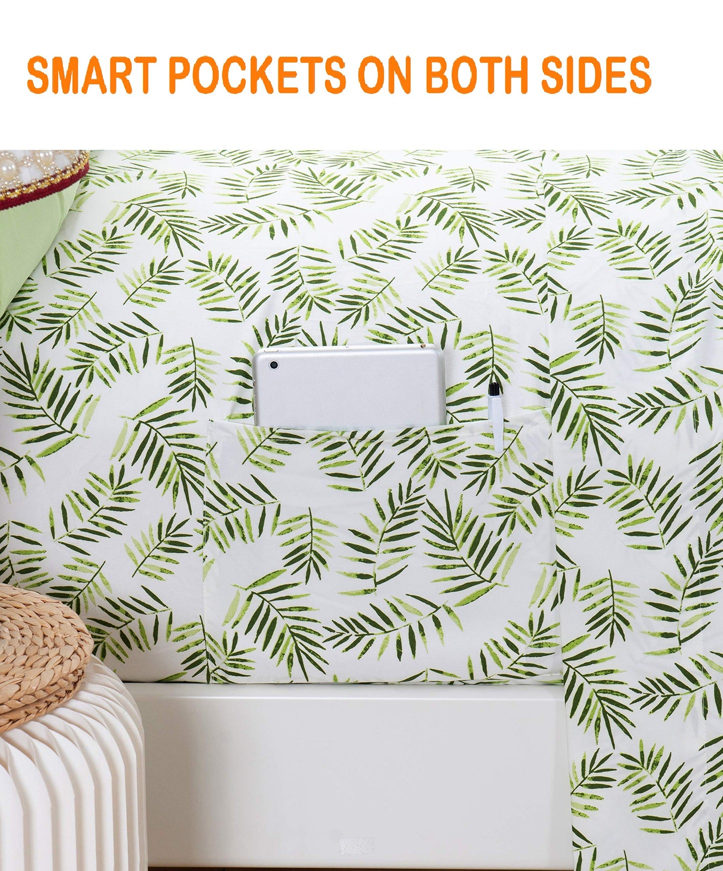 Elegant Comfort Elegant Comfort Ultra-Soft Double Brushed 6-Piece Microfiber Sheet Set Beautiful Tropical Patterns, and Vibrant Solid Colors, Luxury, All-Season Bed Sheet Set - Palm Leaves, King