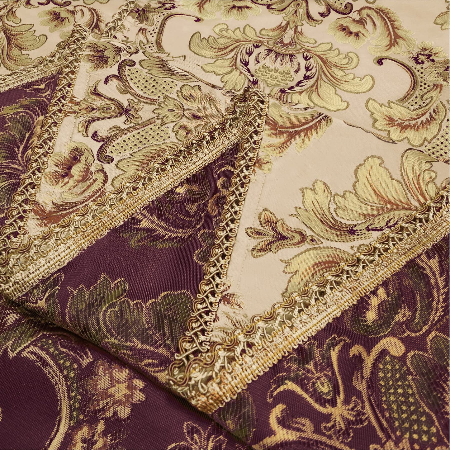 Loom and Mill Luxury Rectangle Tablecloth 60 x 120 Inches, Elegant Damask Golden Floral Table Cover with Handmade Tassels for Dining Table Banquets Decorations(Beige, 60"x120")