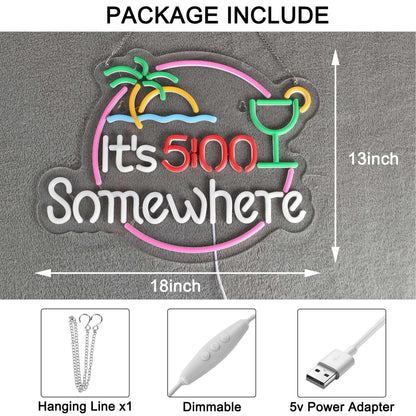 Its 5 00 O'clock Some Where Neon Sign for Wall Décor Dimmable LED Man Cave Bar Beer Garage Neon Light USB Powered Neon Art Signs Decor