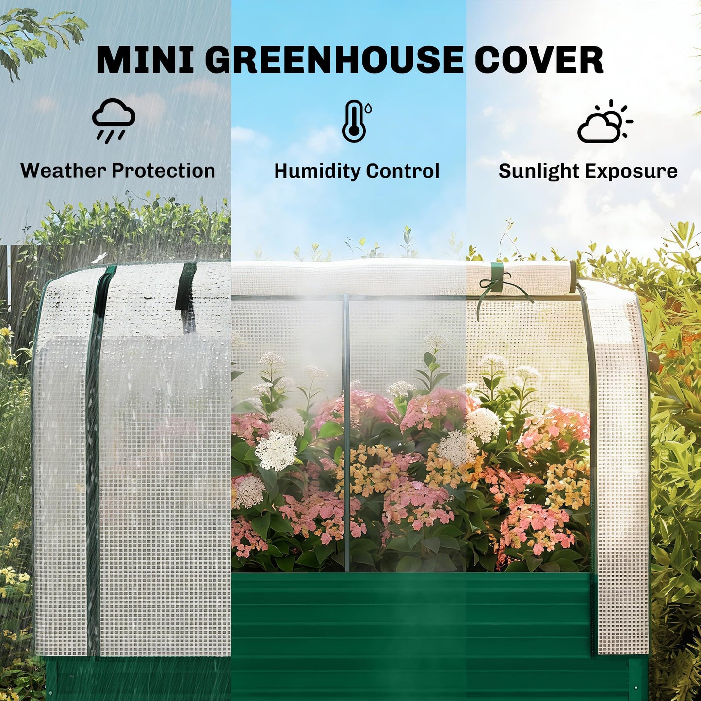 Outsunny Galvanised Raised Garden Bed with Greenhouse Cover, Metal Elevated Garden Bed with Legs, Bed Liner and Bottom Shelf, Outdoor Raised Planter Box for Vegetables, Herbs, Flowers, Green