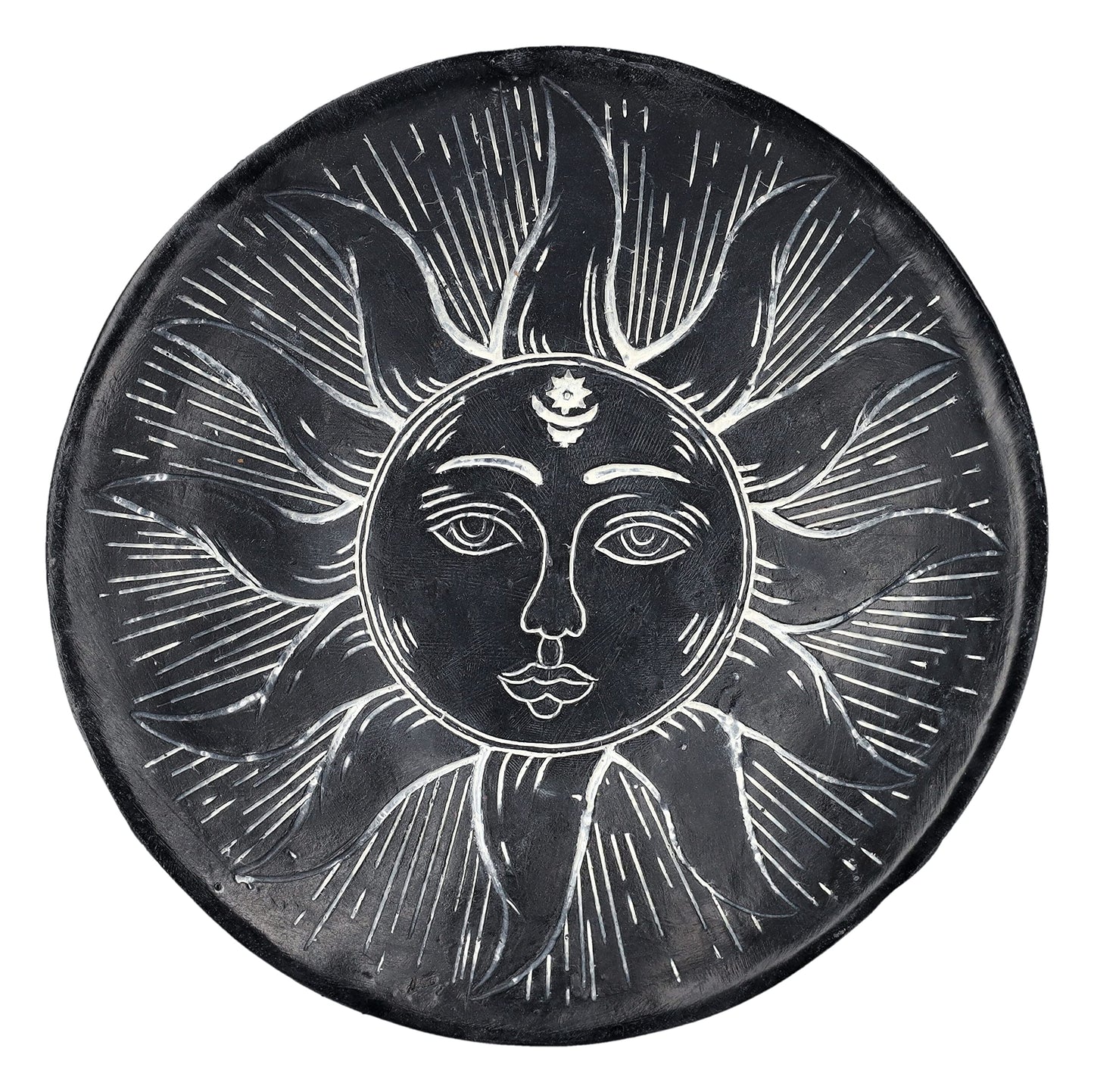 Pacific Giftware Carved Illustrated Sun and Moon Resin Trinket Bowl Black 8” Diameter