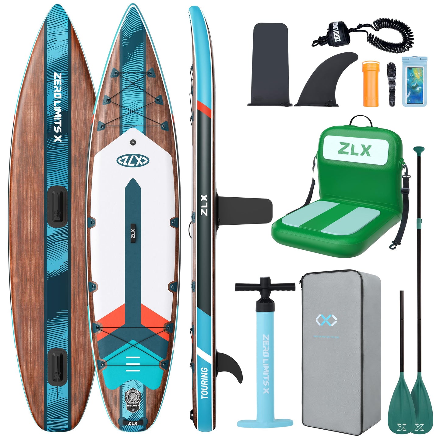ZLX 11'6" Extra Wide Inflatable Paddle Board with Seat, Touring Stand Up Paddleboard, Fast Long-Distance SUP, Stable Center Fin, Portable Backpack & Accessories for Adults, 500lb/3 People/Family