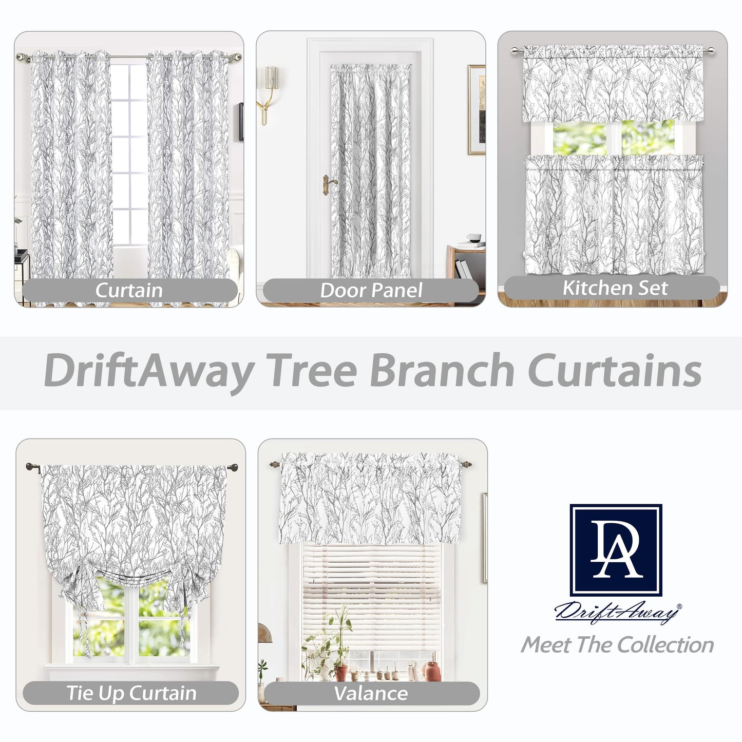 DriftAway Tree Branch Blackout Curtains Double Layer 54 Inches Long for Bedroom Printed Patterned Classic Thermal Insulated Summer Sound Lined Grommet Drapes for Living Room 2 Panels Gray/White