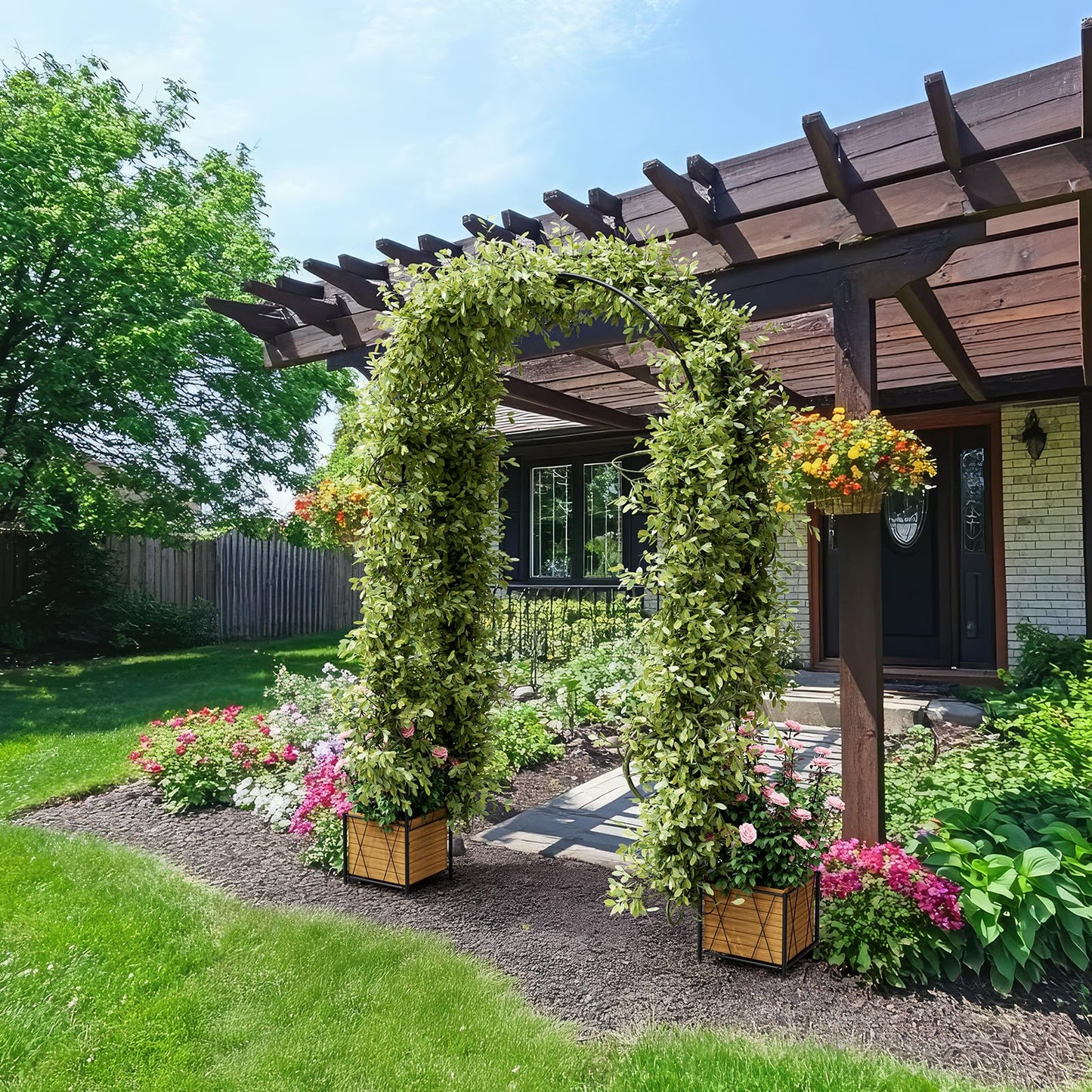 Heavy Duty Garden Arch Trellis for Climbing Plants Outdoor, Metal Garden Arbors Archway Arched Trellis with Planter Boxes, Wedding Arches for Ceremony Arch Backdrop Stands for Party Decorations, Black