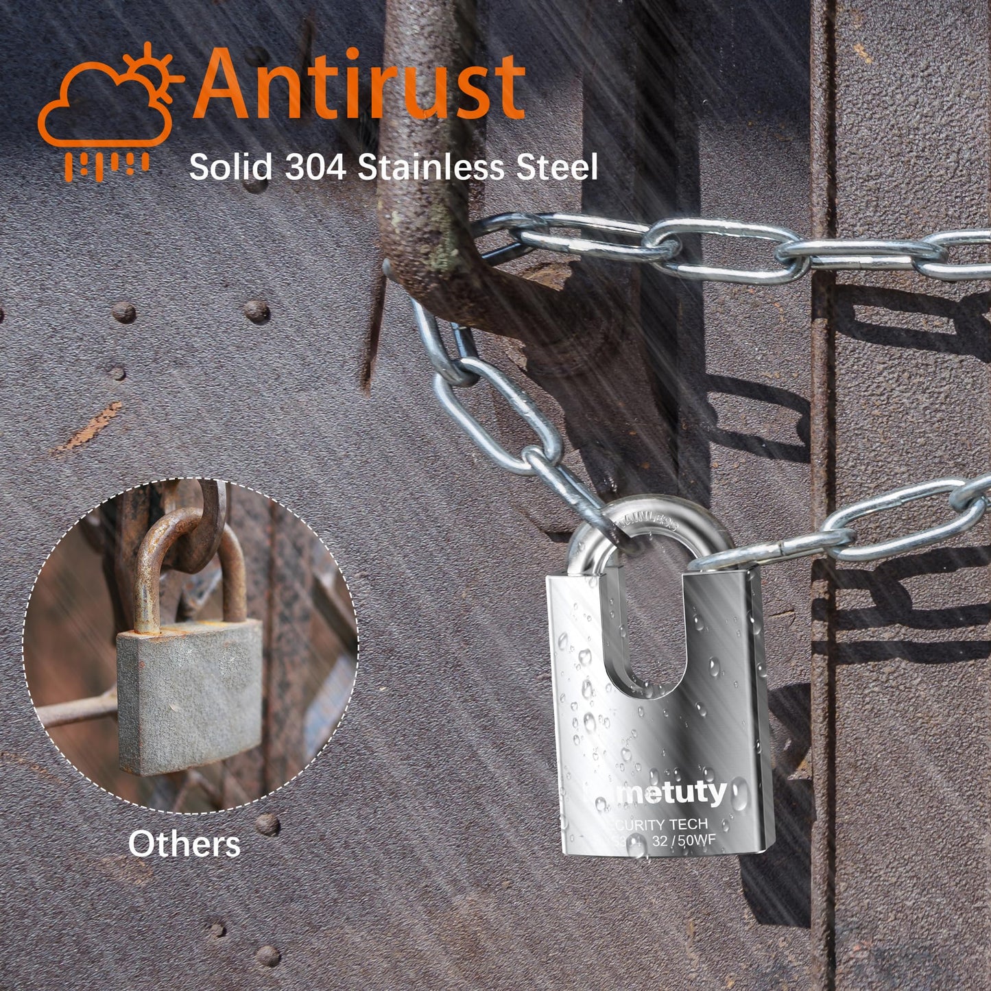 Stainless Steel Heavy Duty Padlock - 50mm Width, Weatherproof, Anti Rust, 3 Keys for Door, Gate, Garden, Garages, Fence, Warehouse, Tool Box