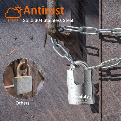 Stainless Steel Heavy Duty Padlock - 50mm Width, Weatherproof, Anti Rust, 3 Keys for Door, Gate, Garden, Garages, Fence, Warehouse, Tool Box