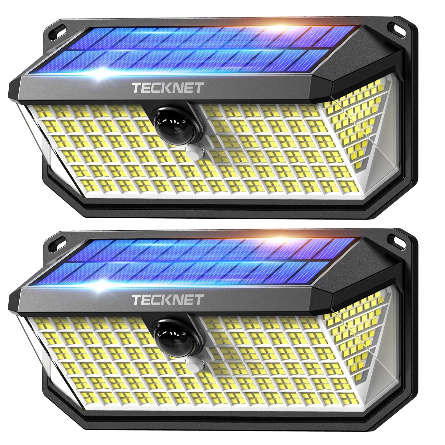 TECKNET 416 LED Solar Lights Outdoor Garden 4200Lm, Motion Sensor Garden Lights, 300° Angle & 3 Lighting Modes, Security Outdoor Wall Light IP66 Waterproof for Fence Front Door Yard Garage, 2 Packs