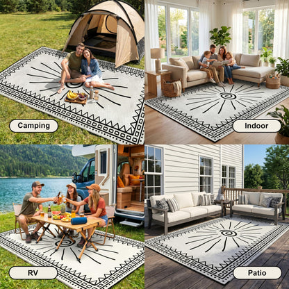 CircleRoad RV Outdoor Rug 9x18 Waterproof Patio Rug Mat with 4 Stakes UV Resistant Reverisble Plastic Straw Outdoor Rug with Carry Bag for RV Camping Picnic Beach
