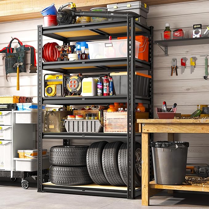 Set of 2 Storage Shelves 5 Tier Garage Shelving Heavy Duty Metal Shelving 2020LBS Adjustable Metal Shelf 59.8" H Pantry Shelf for Garage Pantry Closet Kitchen Basement 28"W x 12"D x 59.8"H,2 Pack
