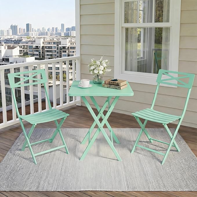 GarveeLife 3 Piece Outdoor Bistro Set, All Metal Patio Table and Chairs Set