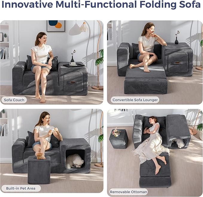 MAXYOYO Folding Sofa Couch, Convertible Floor Sofa