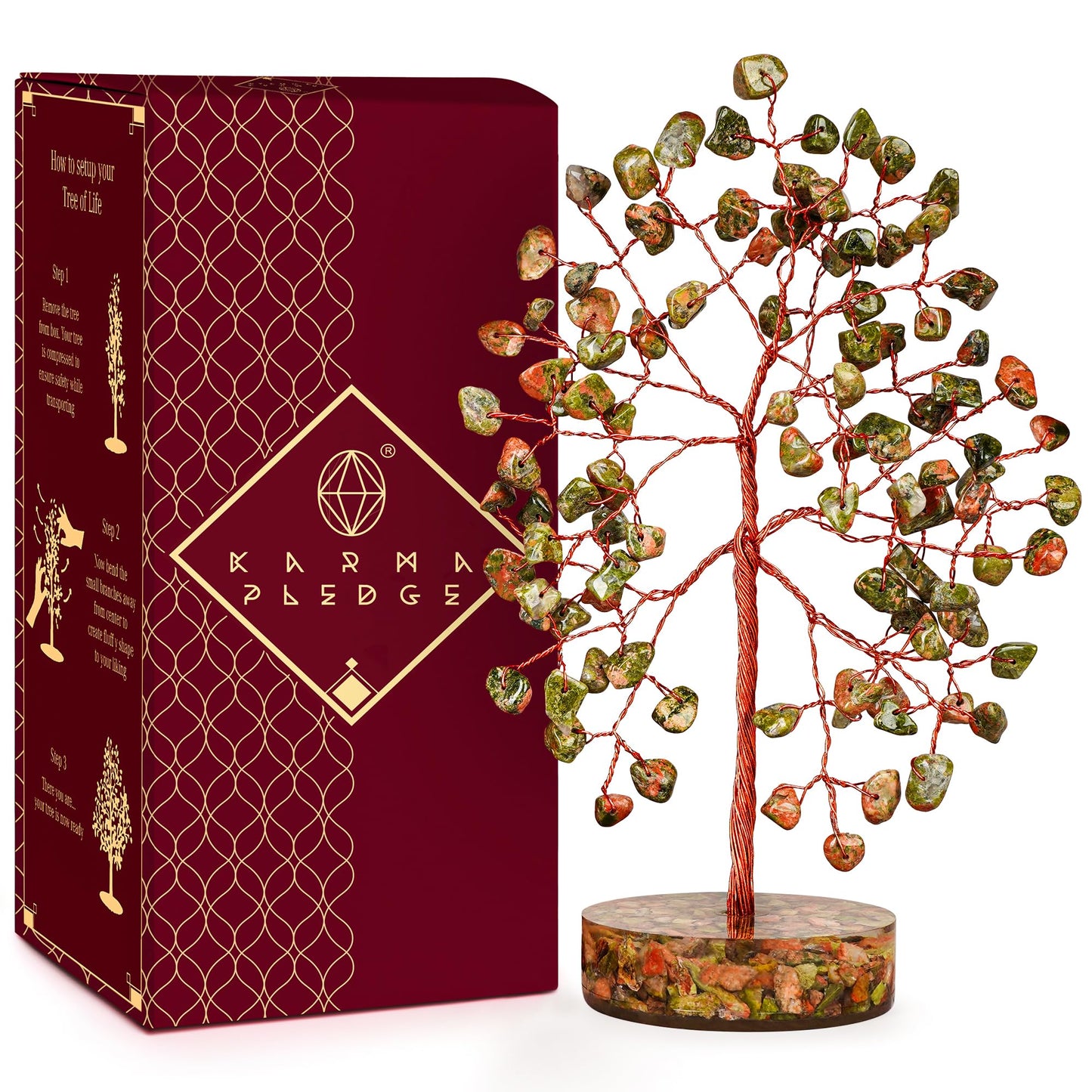Unakite Crystal Tree of Life Birthday Gifts for Women, Men, Friends, Handmade Chakra Healing Crystals Tree for Home Office Decor, Positivity, Good Luck, Money, Unique Gifts for Her Mom, Sister, Dad