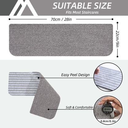 COSY HOMEER Stair Treads Non-Slip Carpet Mat 28inX9in Indoor Stair Runners for Wooden Steps, Stair Rugs for Kids and Dogs, 100% Polyester TPE Backing 4pcs,Grey,Protect Floor