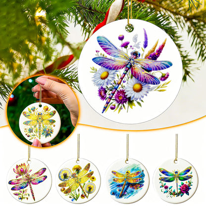 YOXUTEP 6-Pack Ceramic Dragonfly Ornaments, Christmas Tree Decor for Home, Exchange, Xmas Presents & Festive Decoration
