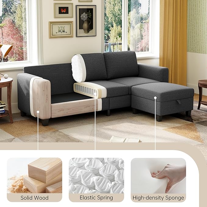 78" Sectional Sofa Couches for Living Room, Dark Grey Convertible L Shaped Couch