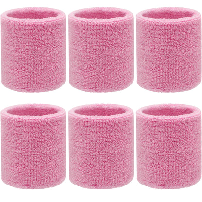 4.3 Inch Sports Wrist Sweatbands for Men Women, Absorbent Wrist Sweat Bands Tennis Wristbands Athletic Cotton Terry Cloth Sweatband for Basketball,Pickleball,Running,Gym,Working Out (6 Pack) -Pink