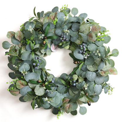24 Inch Eucalyptus Wreath for Front Door – Green Spring Summer Wreath with Olive Leaves & Berries – Handmade Year-Round Door Decor by EZsenses