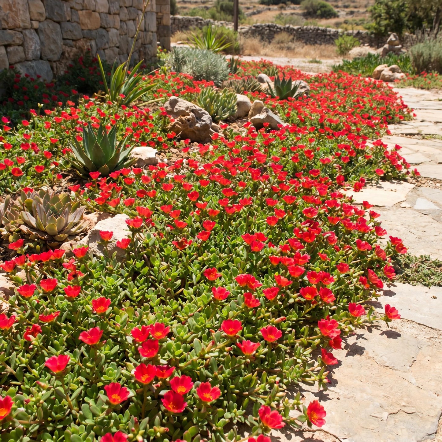 4 Portulaca Plants Live, Moss Rose Flower Plant for Outdoor Garden, Ground Cover Plant for Patio Containers, Borders or Landscape 4-7 Inches (Red)