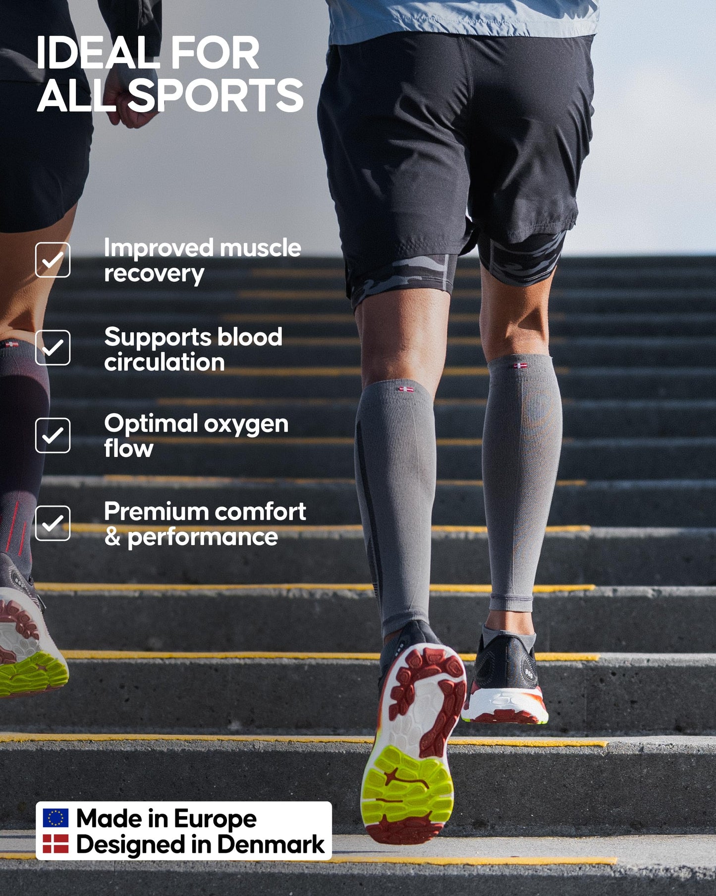 DANISH ENDURANCE Calf Compression Sleeve, 21-26 mmHG, Calf Support, for Men & Women, Unisex, 1 or 3 Pack, Grey/Black, S