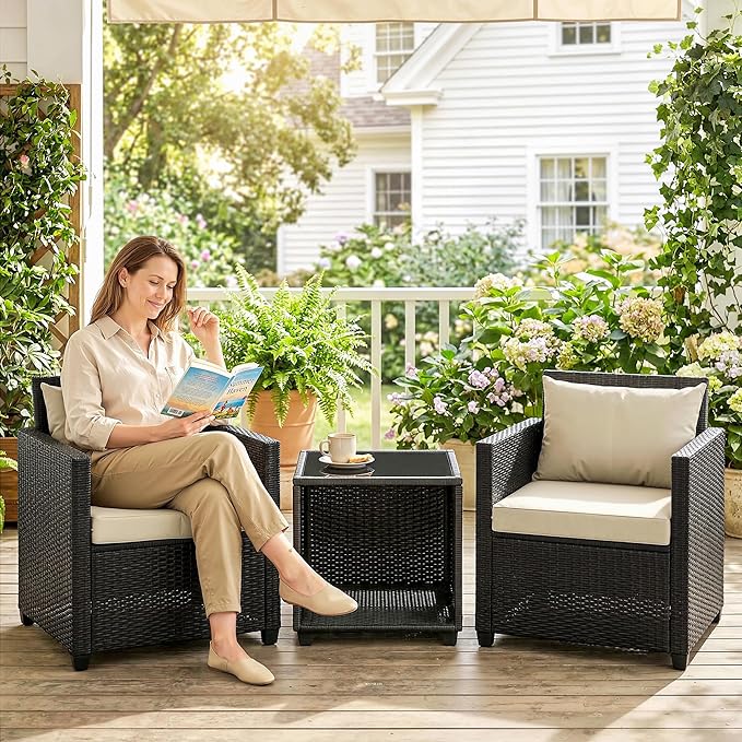 Outsunny 3 Piece Patio Furniture Set, Wicker Outdoor Bistro Set