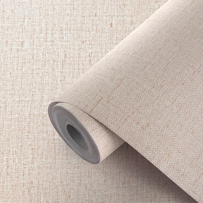 Beige Wallpaper Peel and Stick 472" Textured Beige Grasscloth Contact Paper