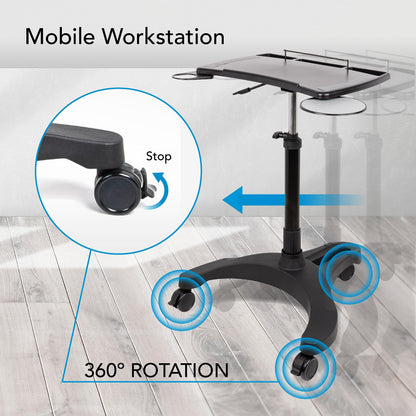 EHO Mobile Laptop Standing Desk Carts on Wheels with Stationery Storage, Pneumatic, Height Adjustable Rolling Stand, Sit to Stand Computer Cart, Workstation for Home, Office, Medical and School