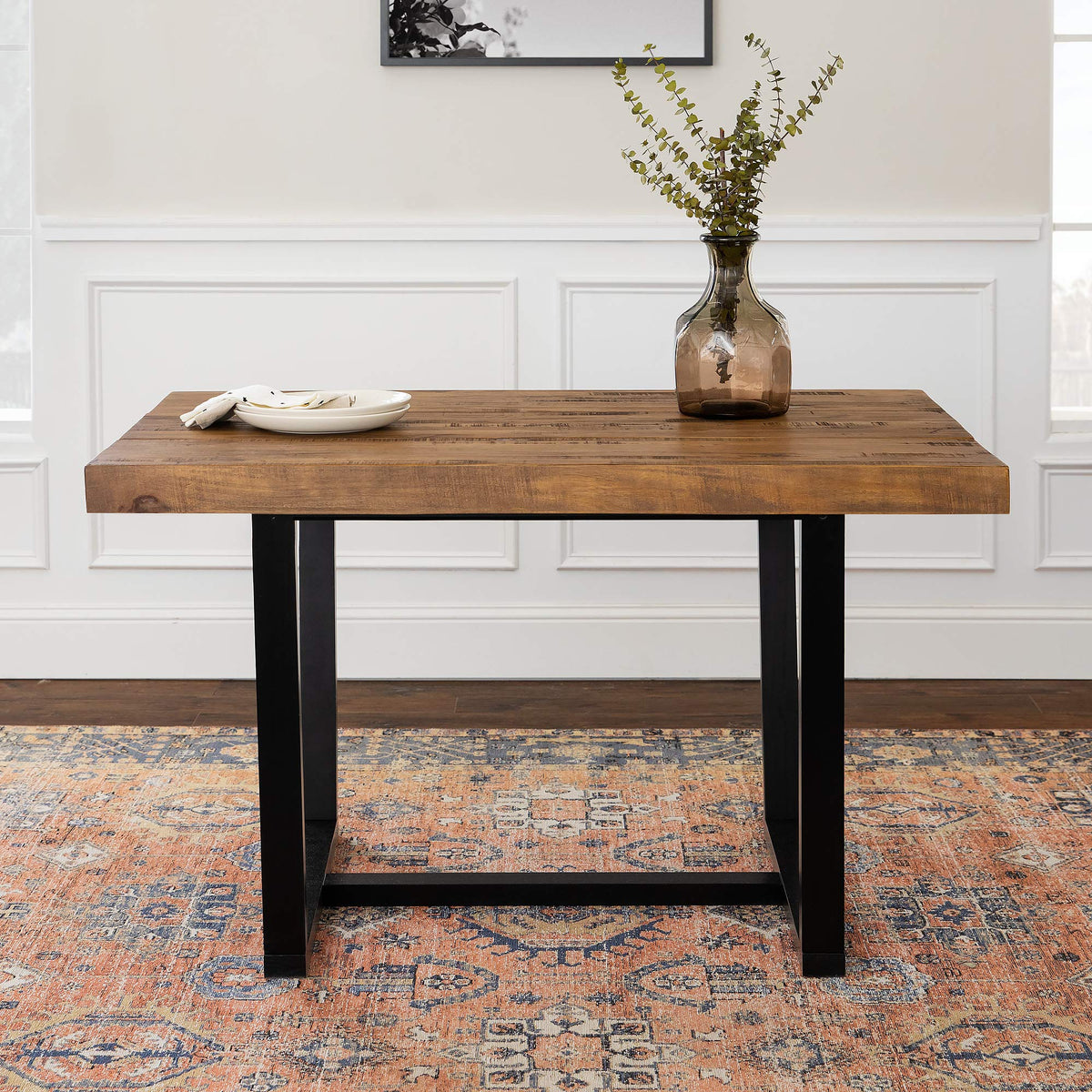 Walker Edison Durango Distressed Solid Wood Dining Table, 52 Inch, Rustic Oak
