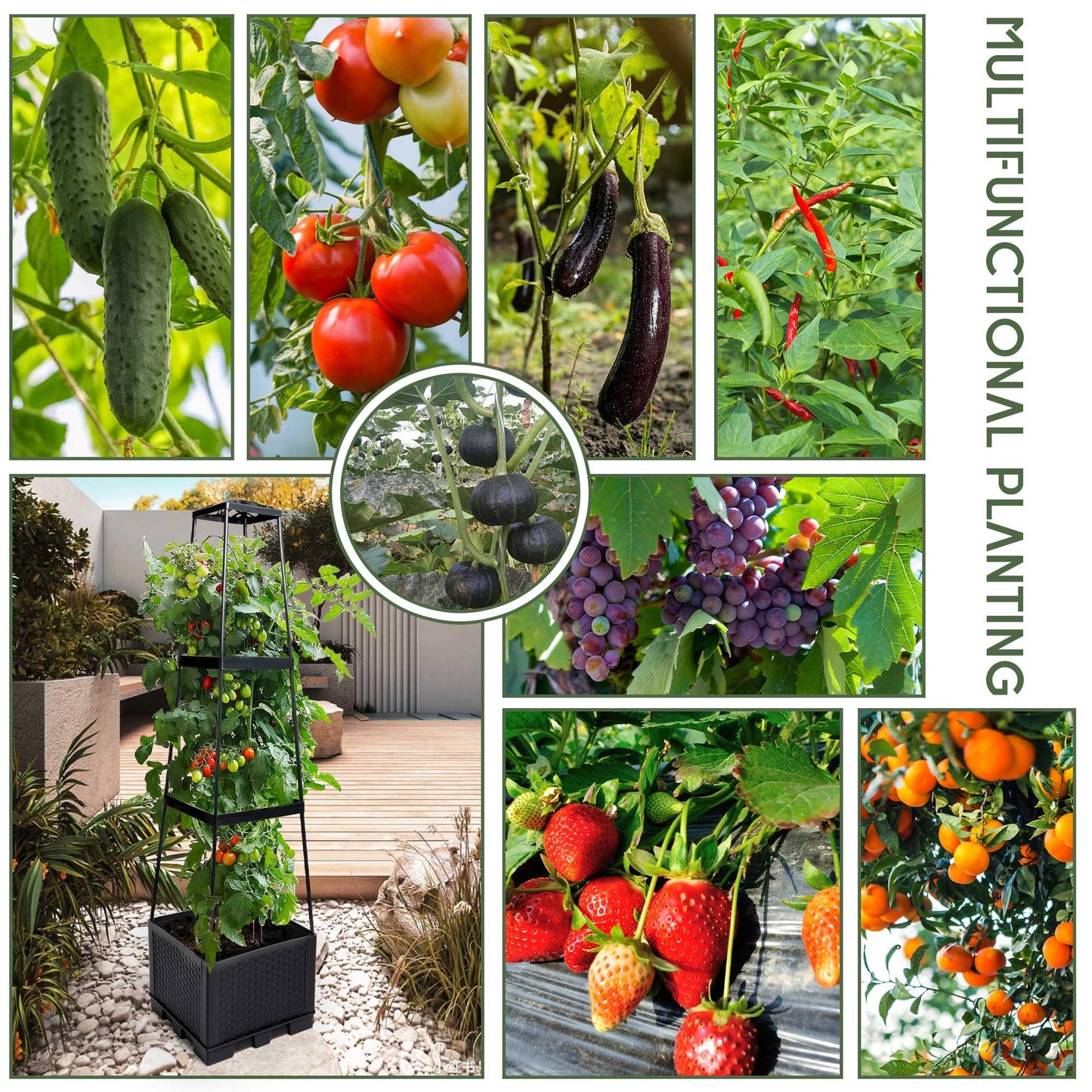 GENMOUS 3 Tiered Tomato Planter with Trellis for Small Climbing Vegetables Growing Plants, 45” Raised Garden Bed Planter Box Tomato Cage Tomato Planters for Patio Indoor Outdoor Vegetables （1 Pack）