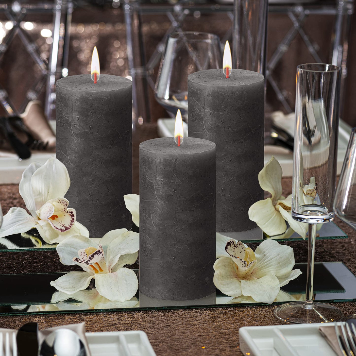 BOLSIUS 4 Pack Black (Stormy Gray) Rustic Pillar Candles - 2.75 X 5 Inches - Premium European Quality - Includes Natural Plant-Based Wax - Unscented Dripless Smokeless 60 Hour Party Decor Candles