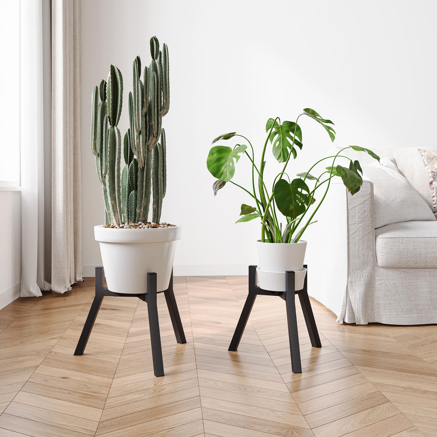 IRCPEN Adjustable Plant Stands Set of 2, Metal Small Plant Holder, Heavy Duty Stable Flower Holder Stand Rack for Various Pot Sizes Indoor Outdoor Corner Living Room Balcony Office Black PS-007BK-2