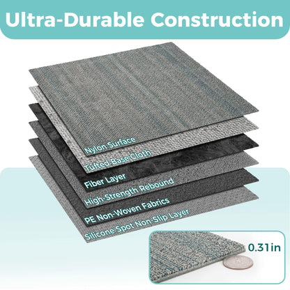 jxgzyy Commercial Carpet Tiles 20x20in, 0.31" Thickened Carpet Squares with Silicone Backing, Heavy Duty Carpet Floor Tiles with Padding Attached for Home Office Garage Hotel, 16 Pcs/43.2 Sqft