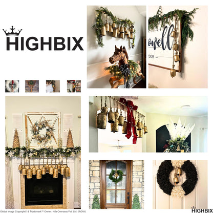 HIGHBIX Shabby Chic Floral Etching Bells on Metal Hanging Rod X-Large Handmade Farmhouse Decor, Garden Accents, and Christmas Holiday Decorations