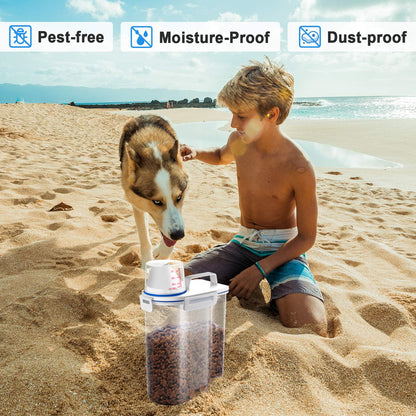 TBMax 2L/5L Pet Food Storage Container for Dogs/Cats - Portable Dog Food Container for Dry Food, Small BPA-free Plastic Cat Food Storage Container with Lid and Measuring Cup, Pour Spout(2Liter)