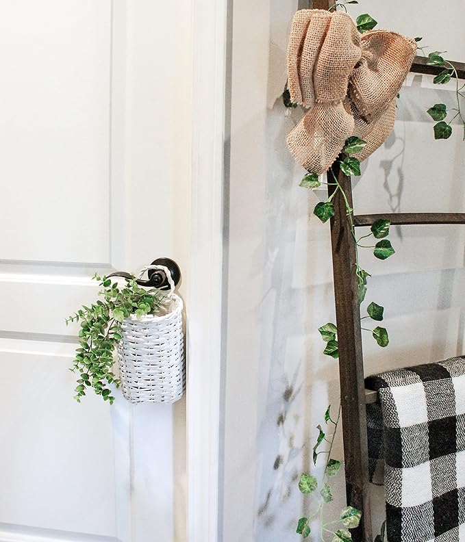 AuldHome Design Wall Hanging Baskets; Woven WIcker Rustic Farmhouse White