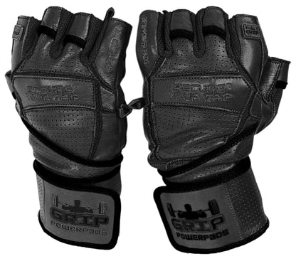 Elite Leather Gym Gloves with Built in 2" Wide Wrist Wraps Grip & Design for Weightlifting Power Lifting Bodybuilding & Strength Training Workout Exercises