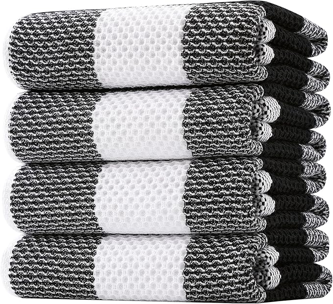 Homaxy 100% Cotton Waffle Weave Check Plaid Kitchen Towels, 20 x 28 Inches