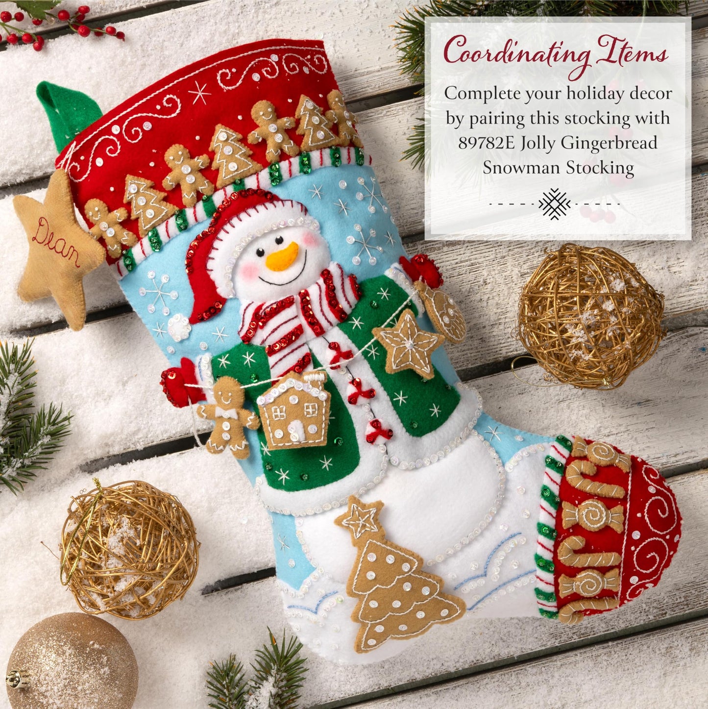 Bucilla Felt Applique 6 Piece Ornament Making Kit, Jolly Gingerbread Snowman, Perfect for DIY Arts and Crafts Projects